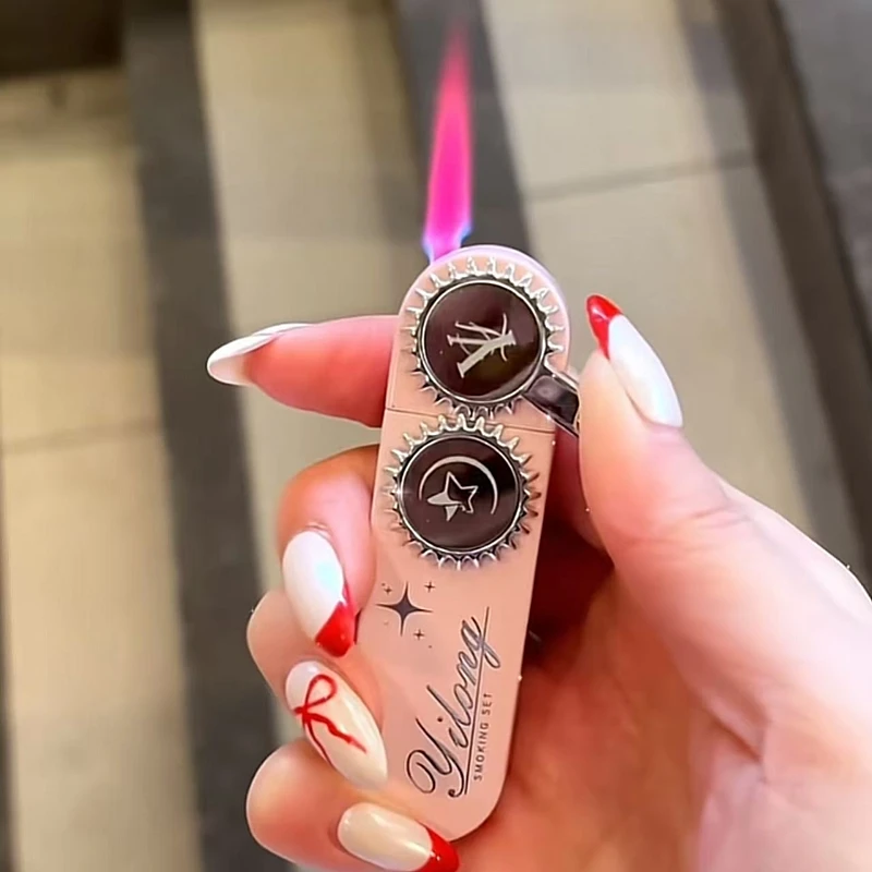 

Light Luxury High-end Design Rocker Arm Inflatable Lighter Windproof Direct Spray Flame Outdoor Portable Lighter Smoking Gift