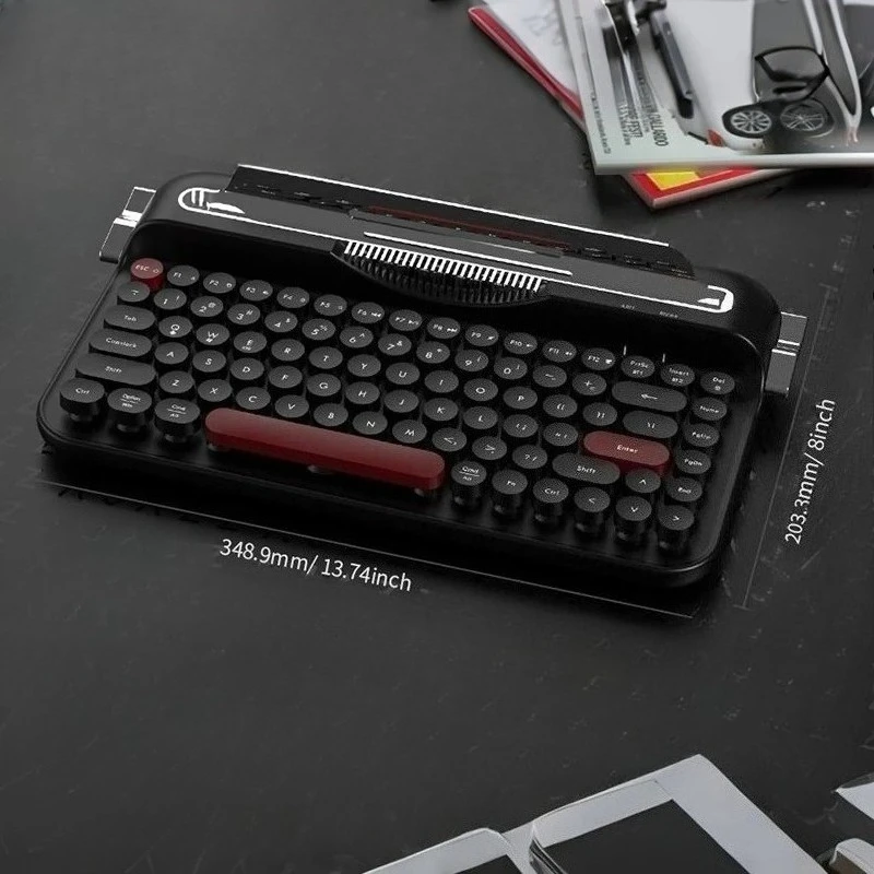 AF84 Wireless Bluetooth Keyboard 84 Keycaps Round Retro Keys Typewriter Office Keyboards W/ Bracket for IPad Membrane Use