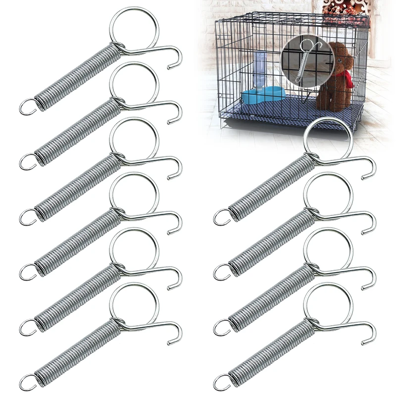 8.5cm Cage Door Spring Hook Metal Cage Accessories Hooks Sturdy Tension Fixing Spring for Wire Rabbit/Bird/Hamster Cages 5/10Pcs