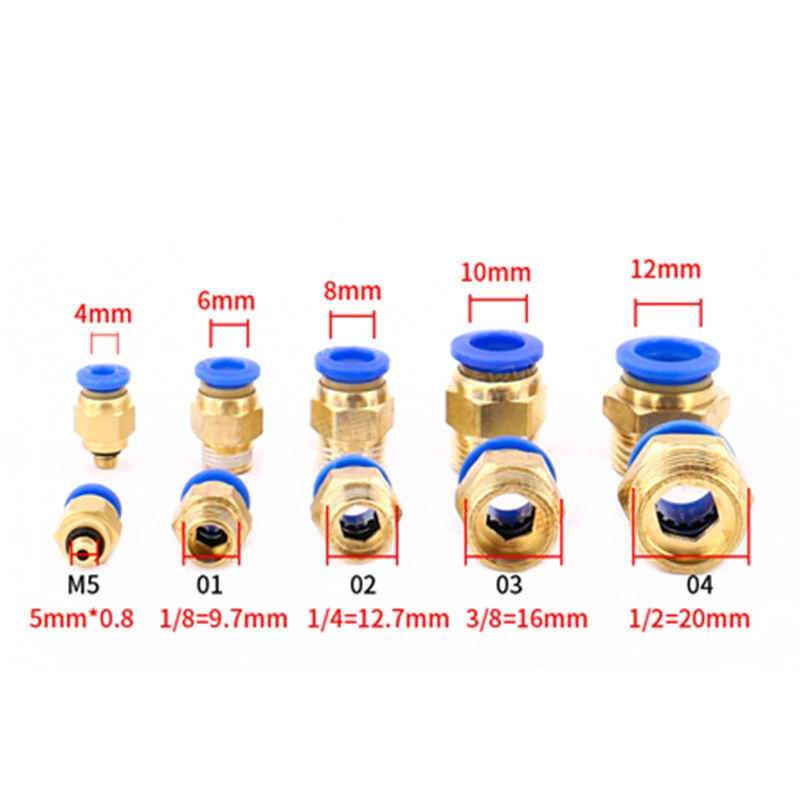 1PC Air Pneumatic Fitting Quick Connector 4-m5 4-M6 4mm 6mm 8mm 10mm 12mm Male Thread 1/4 1/2 1/8 3/8 Compressed Hose Tube Pipe