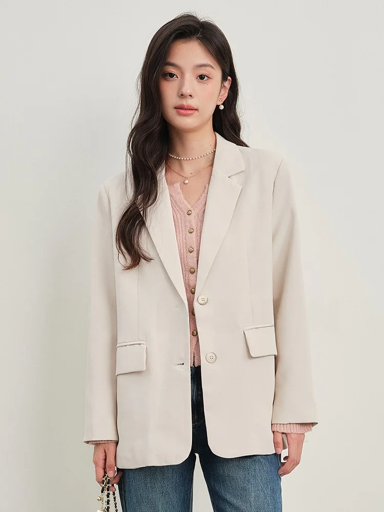 

Женский бежевый пиджак Gansan с одной пуговицей, корейский дизайн, модный, для офиса, однотонный, с длинными рукавами, прямого кроя
