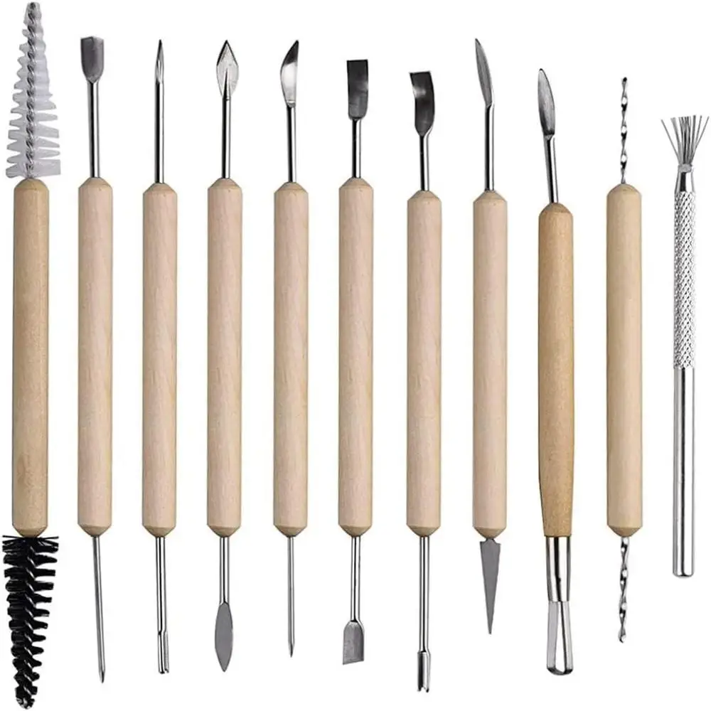1SET Töpferton-Modellierwerkzeug-Set, doppelseitiges Keramik-Polymer-Ton-Schnitzwerkzeug-Set mit glattem Holzgriff – Detail 7