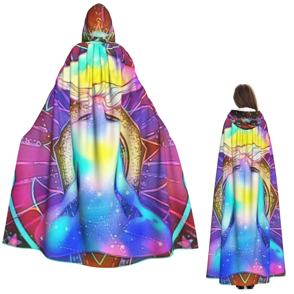Иллюзионная Индия Мандала Психоделический Будда Гриб Дзен Длинный Плащ С Капюшоном Ведьма Средневековый Костюм Косплей Накидка Хэллоуин Вампир
