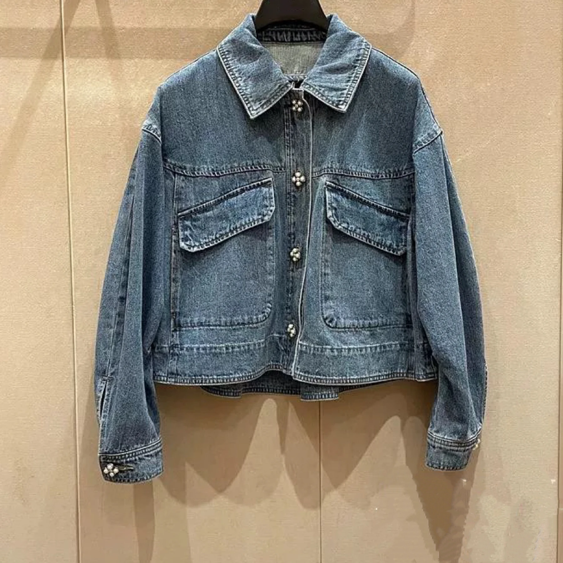 

Faionable Vintage Waed Denim Jaet Detachable Collar Lemon Cheese Real ot M*NE Autumn 2025 Spring Commute Sle Loose Fit