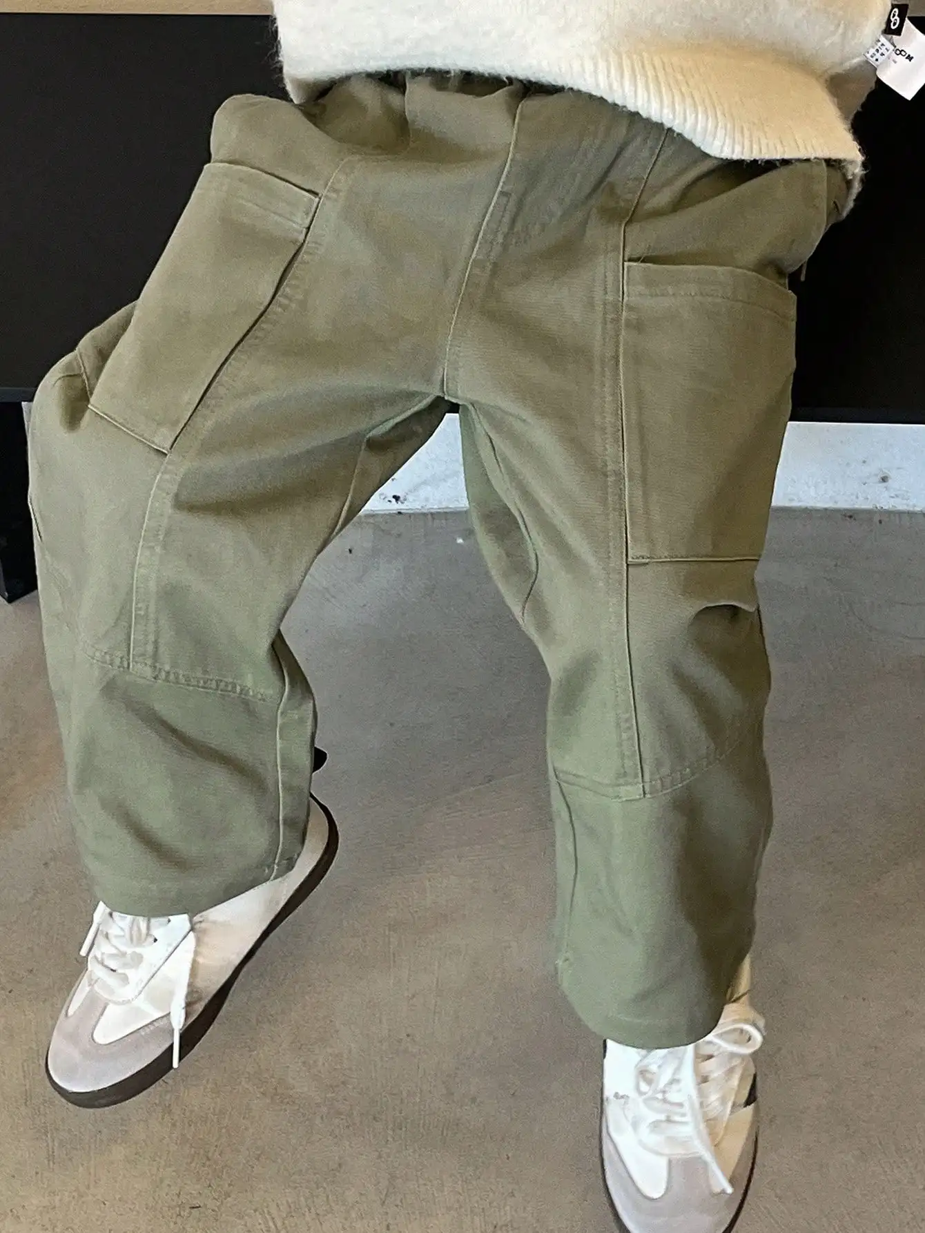 

Детские унисекс-брюки карго оливкового цвета с большими карманами, свободные повседневные брюки для ежедневной носки