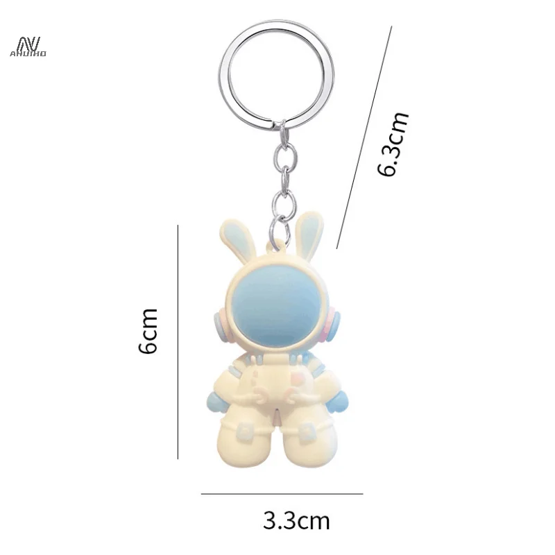 Space Rabbit Astronaut Key Chain Cartoon Pendant PVC Key Ring Bunny Backpack Accessories Jewelry Gift