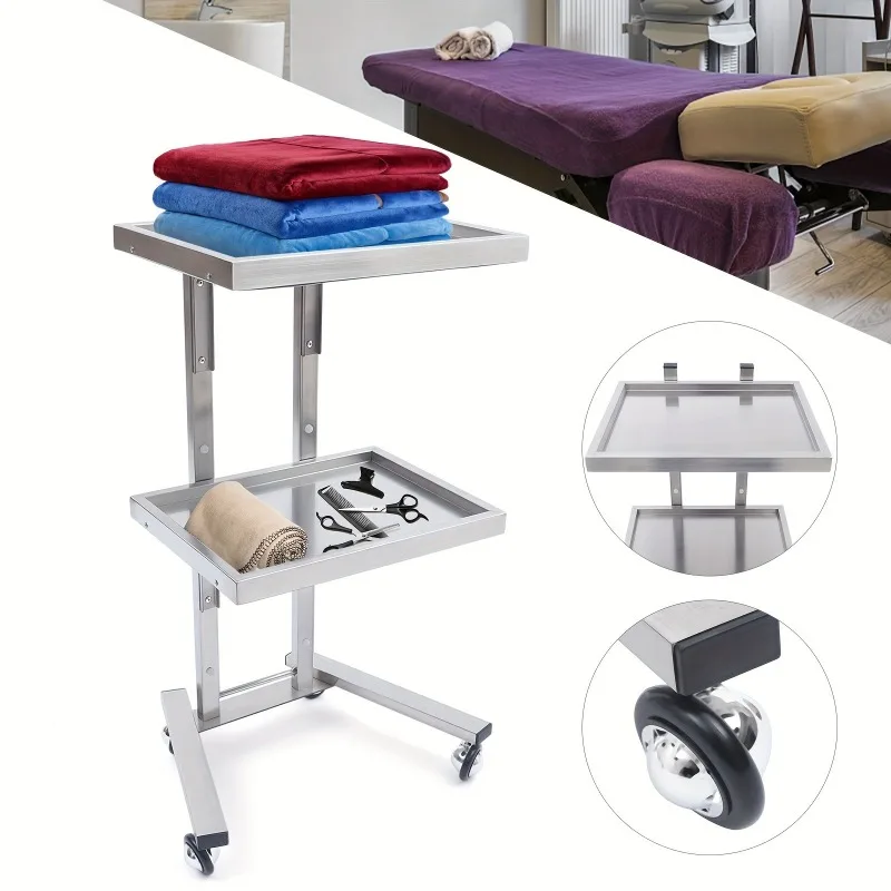 Metal foldable beauty cart, salon storage rack, multi-functional cart for beauty, hair styling, spa, and salon tools, with trays