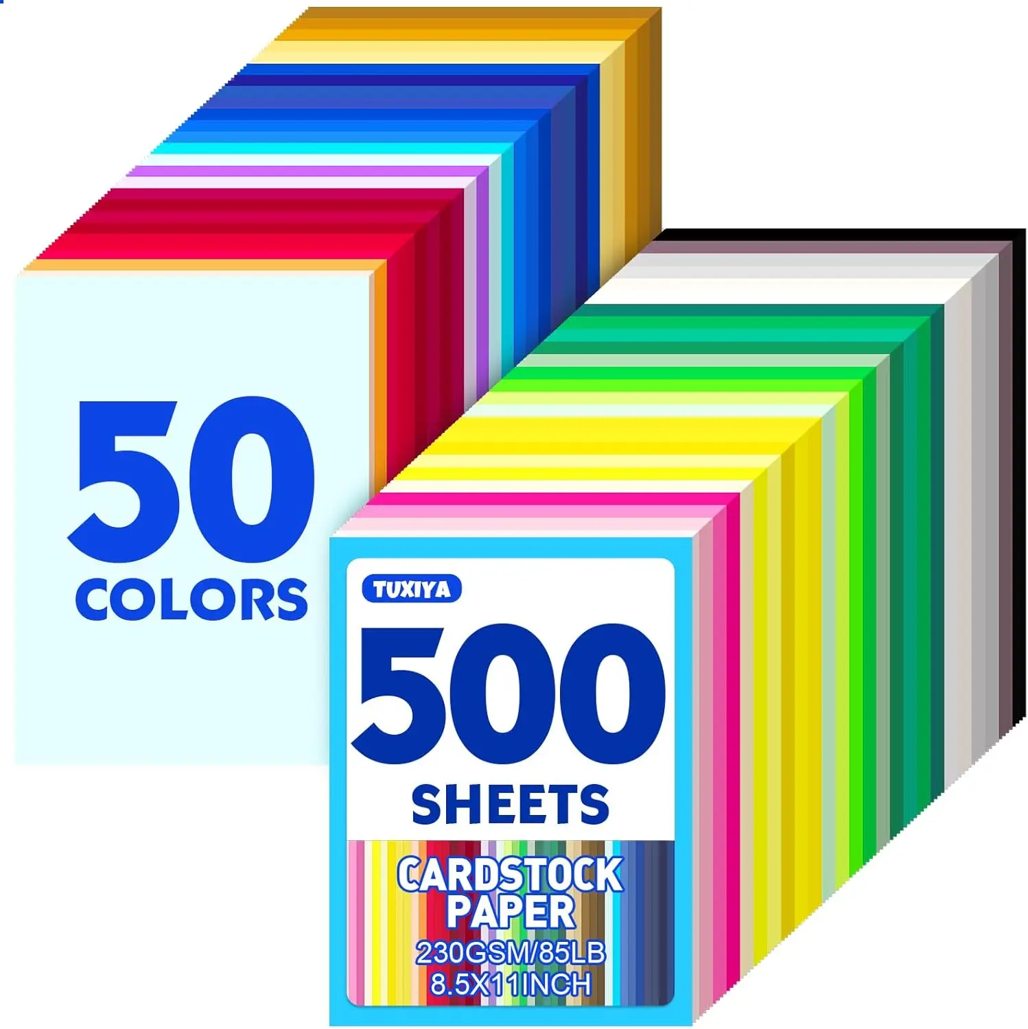 

500 Sheets Colored Cardstock, 8.5x11", 50 Assorted Colors, 230GSM/85LB for Crafts