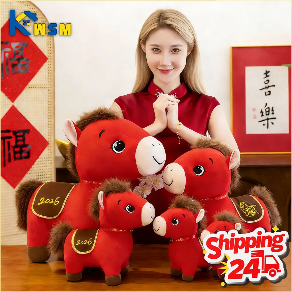 2026 Pferd Jahr Plüsch Spielzeug Tier Neujahr Dekor Familie Büro Desktop Glück Maskottchen Puppe Frühling Festival Geschenk