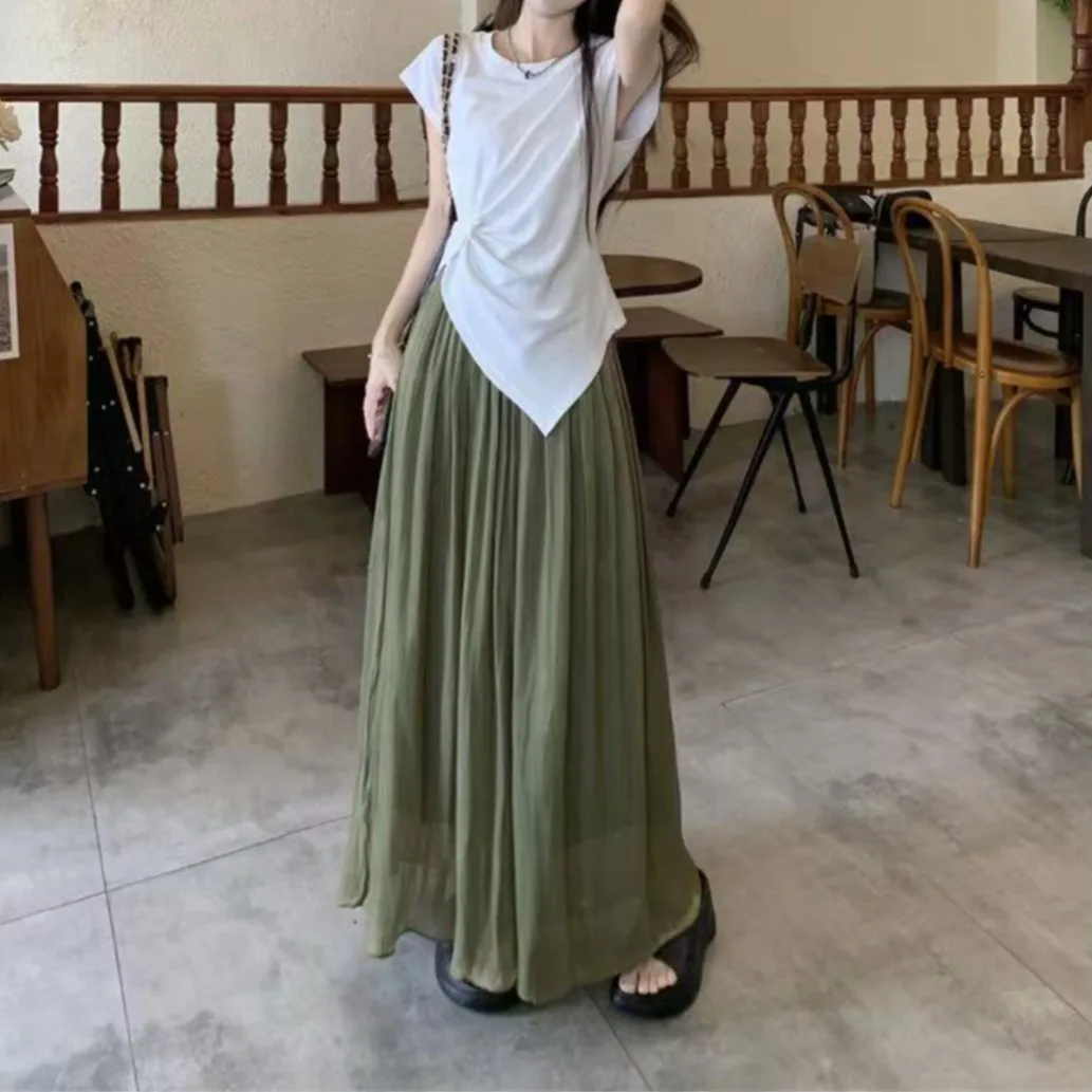 Conjunto Retro Ele asimétrico de cintura alta para mujer, conjunto adelgazante, falda informal de verano, pantalones, traje de dos piezas, pantalones de pierna ancha