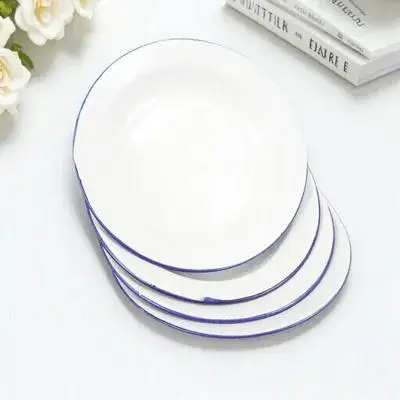 

4pcs Enamel Plates Thicken Retro Style Fruits Vegetables Serving Dish Decorative Food Tray For Home Kitchen Hotel Restaurant Use