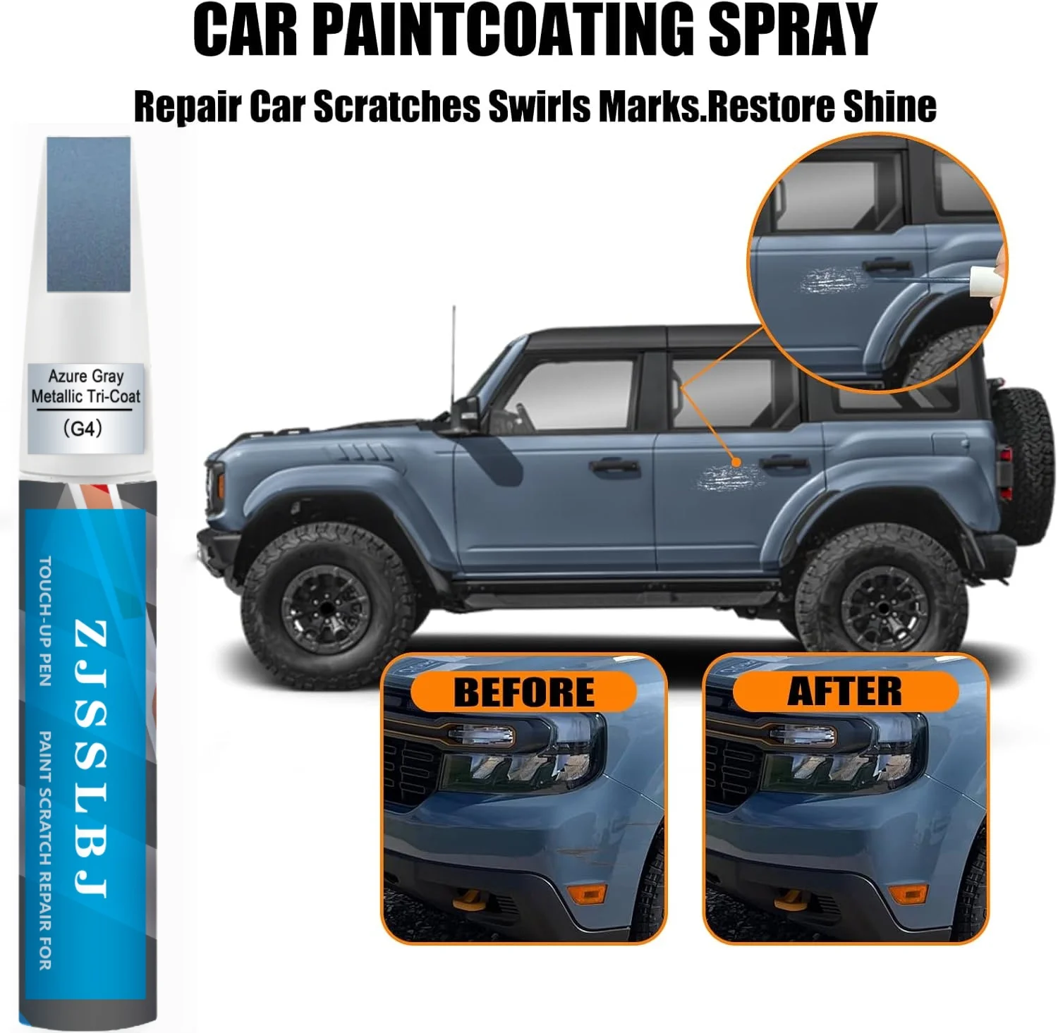G4 Azure Gray Metallic Tri-Coat Touch Up Paint for Ford, Car Paint Pen Scratch Repair Two-In-One Touch Up Paint, Premium Car Scr