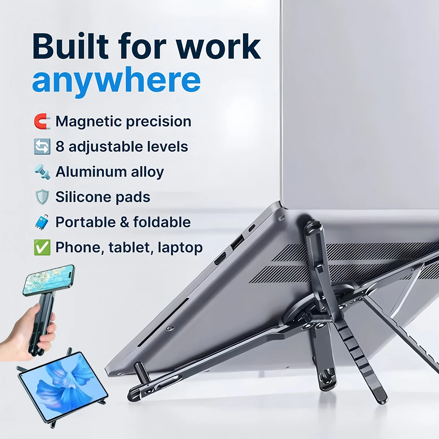 Multifunction Laptop Stand For Macbook Adjustable Computer Tablet Bracket Magnetic Phone Holder Handheld Foldable Table Tripod