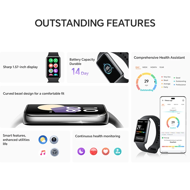 Global Version HONOR Band 9 Smart Band 1.57inches Large  Screen Curved Edge Design Fitness Age Up to 14 Days Battery Life image 2