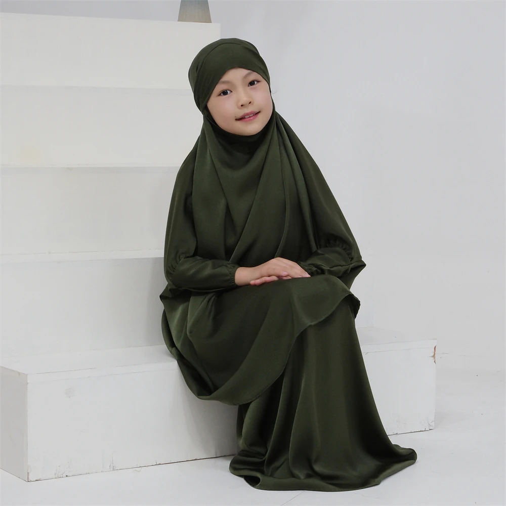 Eid Moslim Hijab Jurk Gebedskleding Arabisch Abaya Kids Meisjes Khimar Rok Sets Volledige Cover Kind Ramadan Islam Gewaad Boerka