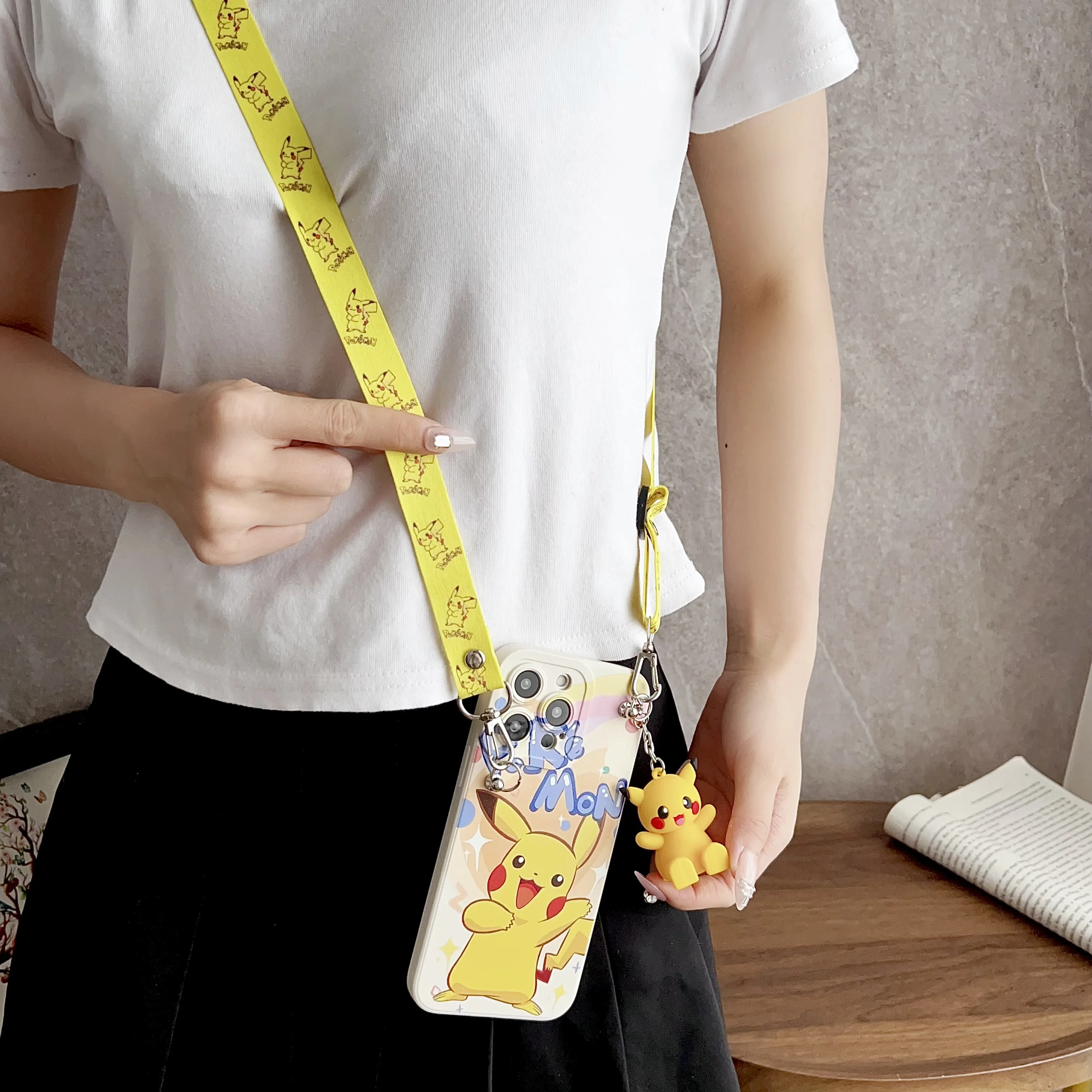 For Samsung Galaxy S7 S8 S9 S10 S20 S21 S22 S23 S24 Plus Ultra FE Cartoon Pika Case With Holder Rope