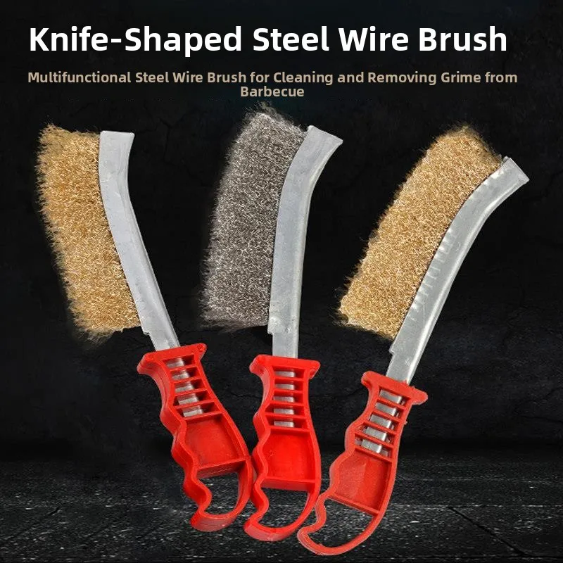 Cepillo de limpieza de alambre para parrilla de barbacoa, herramienta de limpieza de alambre de acero chapado en cobre para eliminación de óxido, para acampar y viajar al aire libre