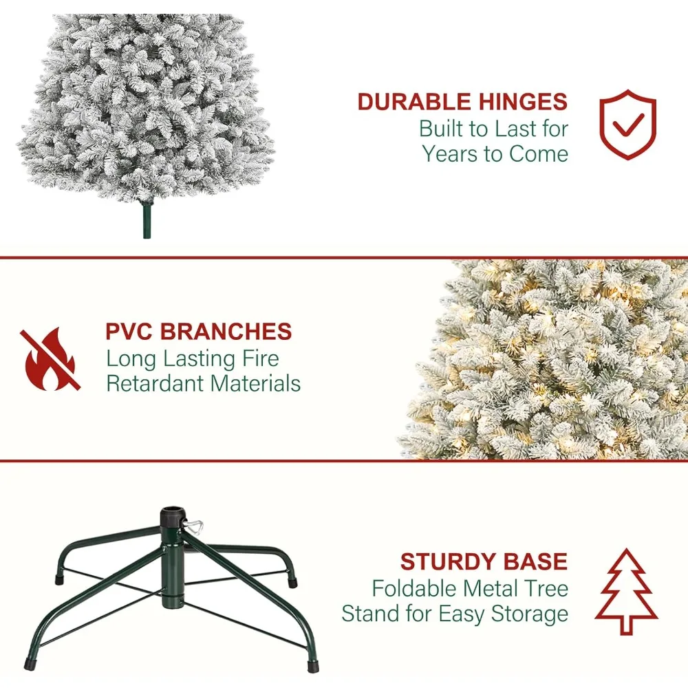 شجرة عيد الميلاد الاصطناعية للعطلات بطول 7.5 أقدام، 450 مصباح أبيض دافئ، 1446 أطراف فرع PVC، تجميع سريع #5
