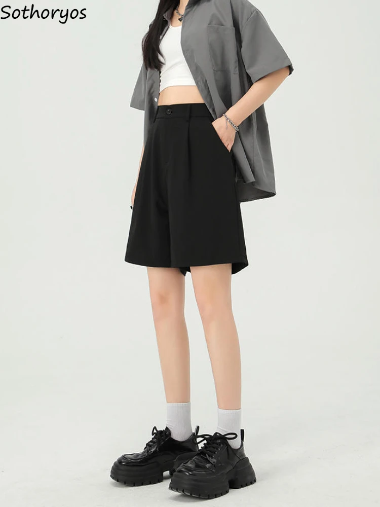 Calções pretos femininos verão baggy casual cintura alta all-match estilo japonês clássico respirável moda macia Шорты Ж hangiе Летка