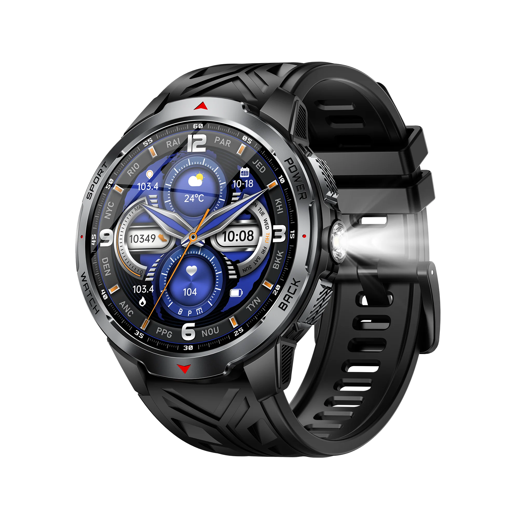 

KT88 3ATM Waterproof Smart Watch 1100mAh Flashlight Compass 1.7" BT Call 100+Sport Modes Dafit CE Round Outdoor Sport Smartwatch