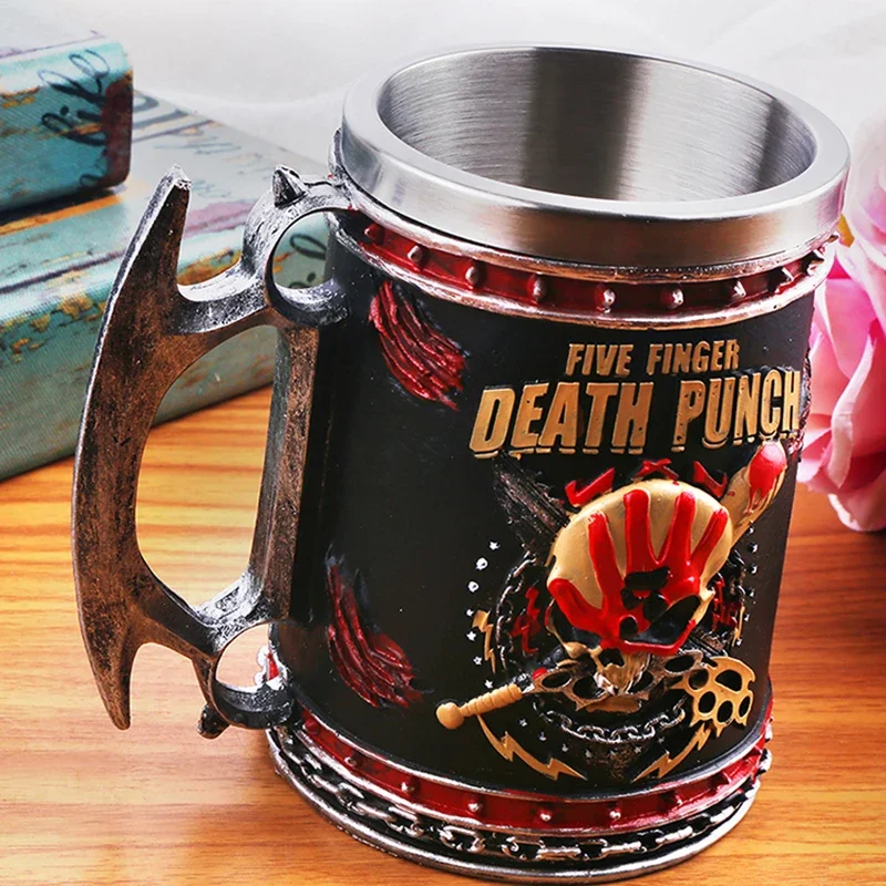 Newest Five Finger Death Punch Tankard Stainless Steel & Resin Beer Mugs Baseball Skull Water Cups Halloween Gift Coffee Cup