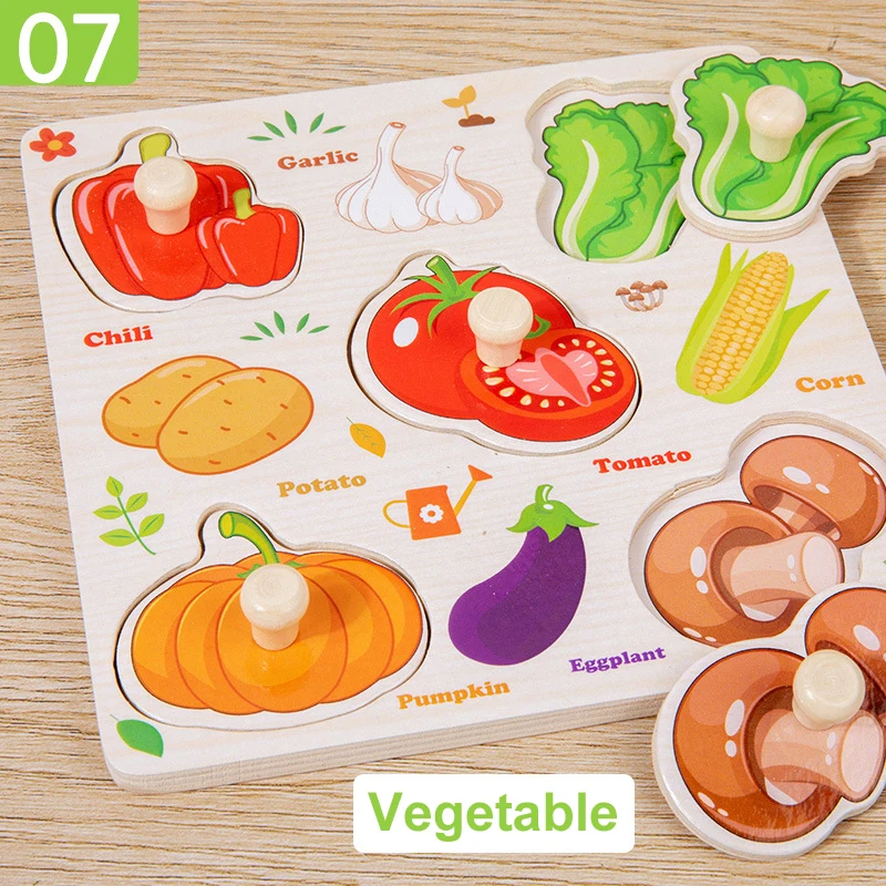 Holzpuzzle Montessori Spielzeug für Kinder Cartoon Tier Verkehr Hand Greifbretter Frühes Lernen Lernspielzeug für Kinder