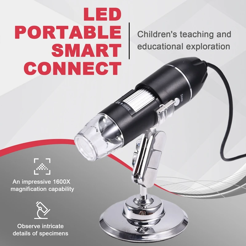 1600X 3-In-1 High-Definition Digital Microscope LED Portable Smart Connect For Android Pc Computer Children's Teaching
