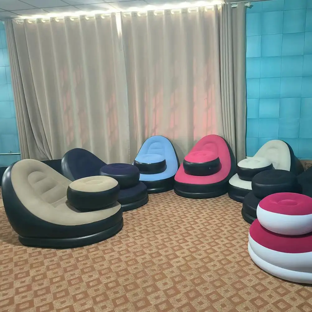 

Portable Comfortable Lounge Chair Thick Flocking Foldable Lazy Inflatable Sofa for Home & Outdoor Use Includes Sofa & Footrests