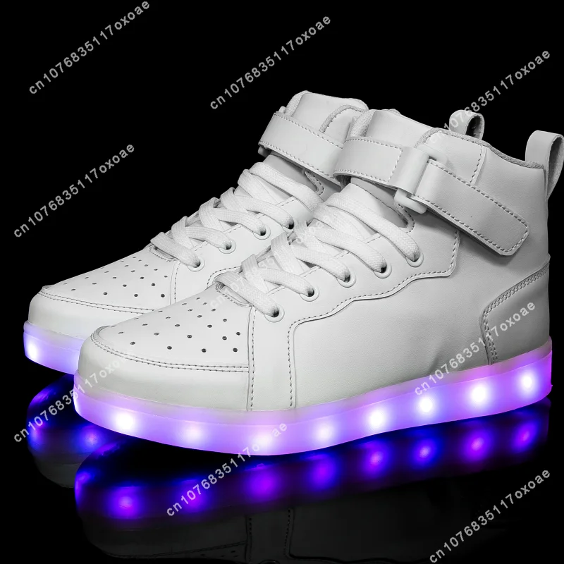 Sepatu Trump 2024 MAGA papan atas tinggi anak-anak Pria Wanita bercahaya lampu LED sepatu cermin kulit Sneakers Panel besar 25-46