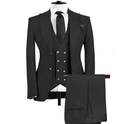 3 Pcs Suit Set Blazers Jacket Pants Vest / 2023 Fashion New Men Casual Boutique Business Wedding Host Slim Fit Formal Dress Coat