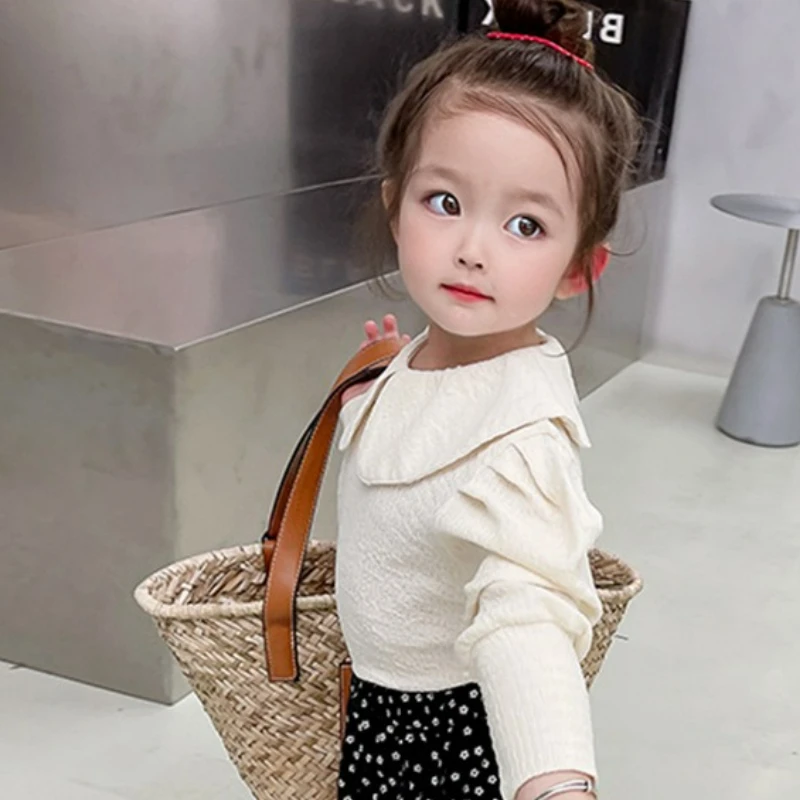 Girls' Hoodie with Doll Collar Bubble Shoulder, Fashionable Base Shirt Top 2025 Autumn and Winter Clothing New Style