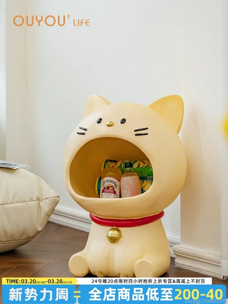 طاولة جانبية للتخزين من INS Creative Maneki-Neko (Lucky Cat) الأوروبية والعصرية، طاولة شاي لطيفة بمساحة صغيرة إسكندنافية