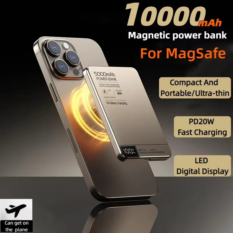 Banco de energía magnético ultrafino PD20W, carga rápida inalámbrica, alta capacidad, 10000mAh, Banco de energía portátil delgado para Magsafe