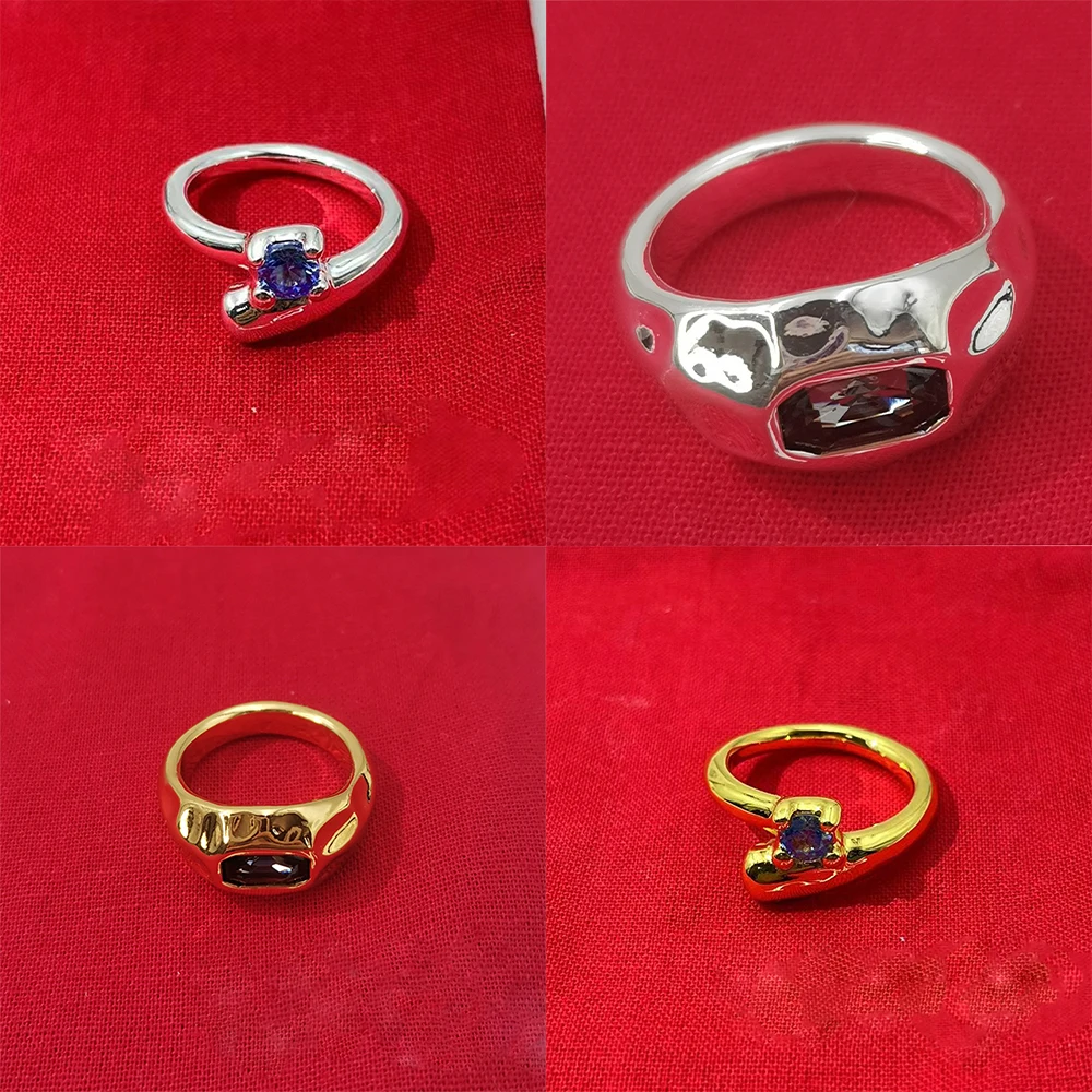 

New Simple and Fashionable Square Transparent Crystal Silver Ring Exquisite Couple Style Sapphire Romantic Accessory