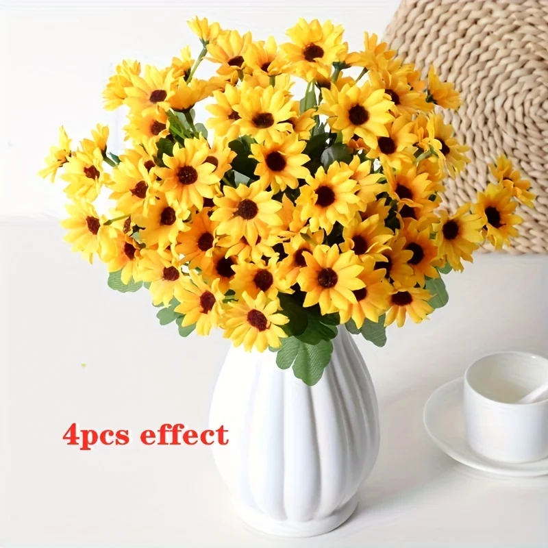 1 Bund, 24 Sonnenblumen-Simulationsblumen, Wohnzimmer-Dekorationsblumen, Party-Hochzeits-Dekorationsstrauß – Detail 5