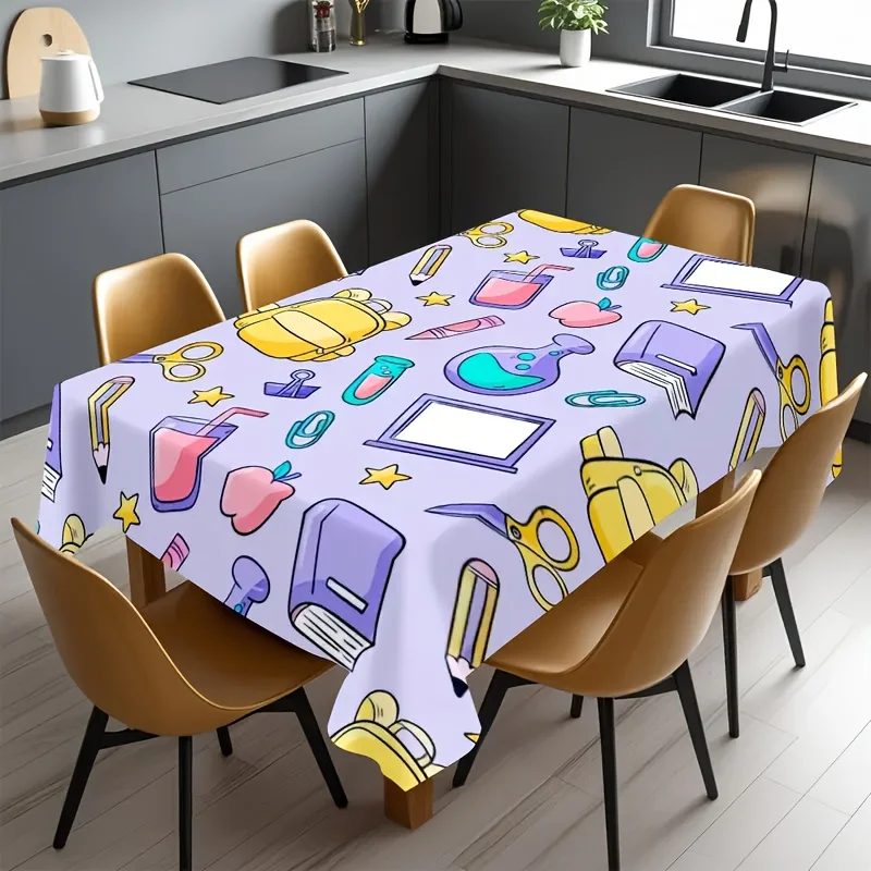 1 piece of school-themed tablecloth, with a pink background and various elements such as stationery and more.ZYC