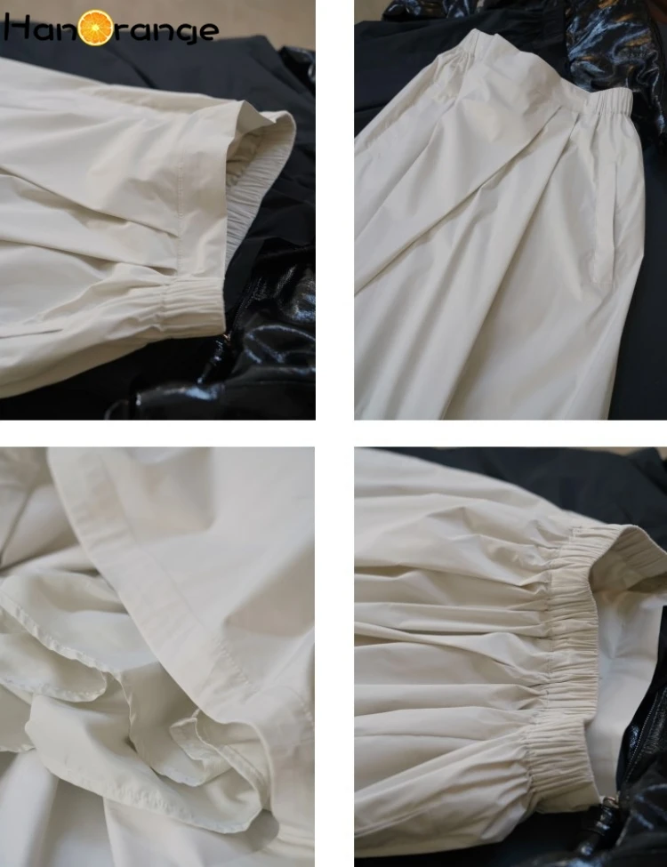 HanOrange 2026 Casual Irregular Fold Folding Elastic Waist Skirt Loose Silhouette A-line Skirt Black/Beige