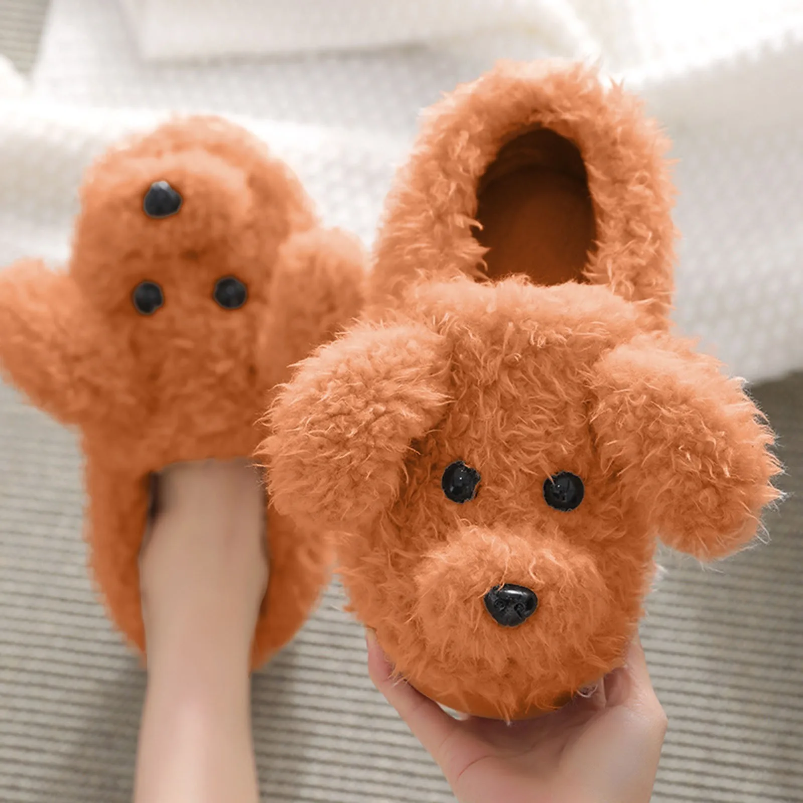 Winter House Warm Fur Slippers For Women Cute Dog Desginer Bedroom Flat Ladies Plush Shoes Indoor Cover Heel Comfort Slippers