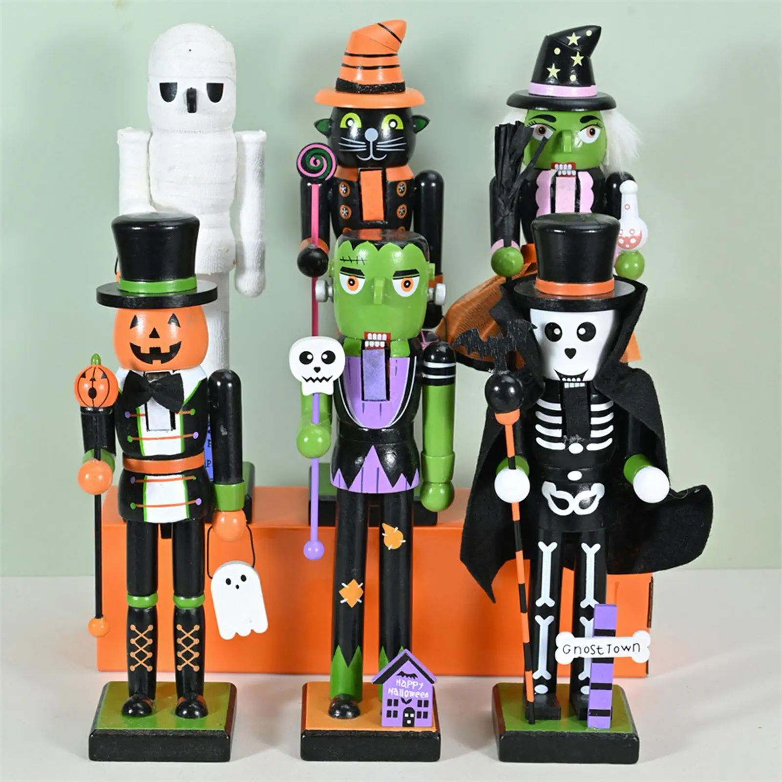Halloween Nutcracker Soldier Wooden Figurine Holiday Home Decor for Mantelpiece Shelf Tabletop Display Party Christmas Decor