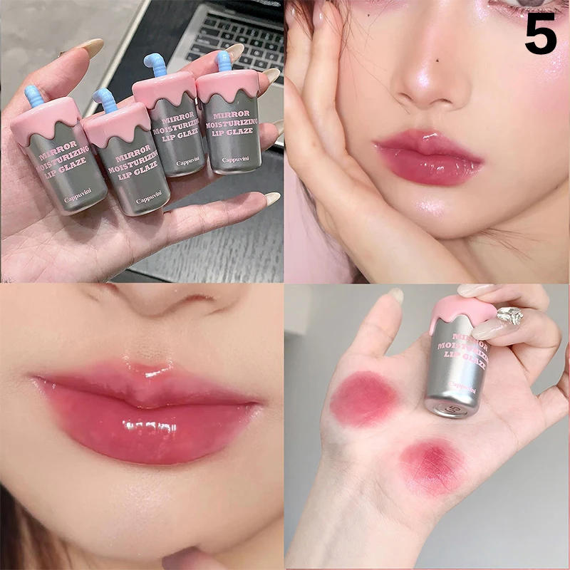 Cappuvini Moisturizing Lips Clear Lipstick Long-Lasting Lip Gloss Mini Cute Straw Cup Shape Water Gloss Lip Glaze Easy To Color