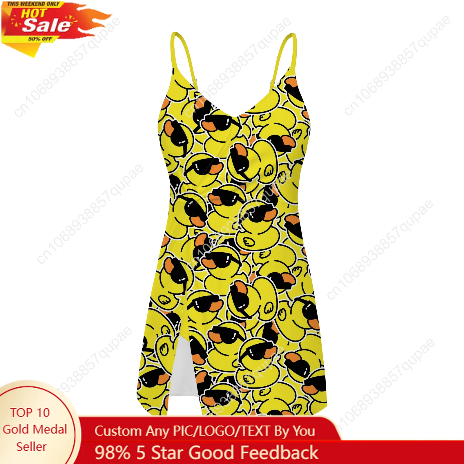

Cool Yellow Duck print pattern Sling Dress Swimsuit Womens Bathing Suits Fashion Swimwear Pool Party Beach Bikini Beachwear