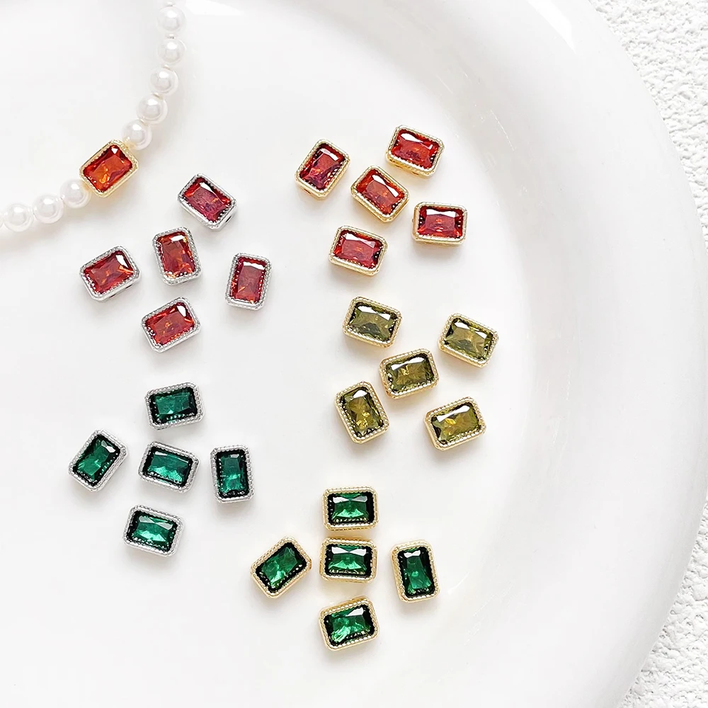 

4 шт., латунные бусины-разделители из натурального золота с квадратным цирконом, сделай сам, изготовление ювелирных изделий, ожерелий, браслетов, аксессуаров