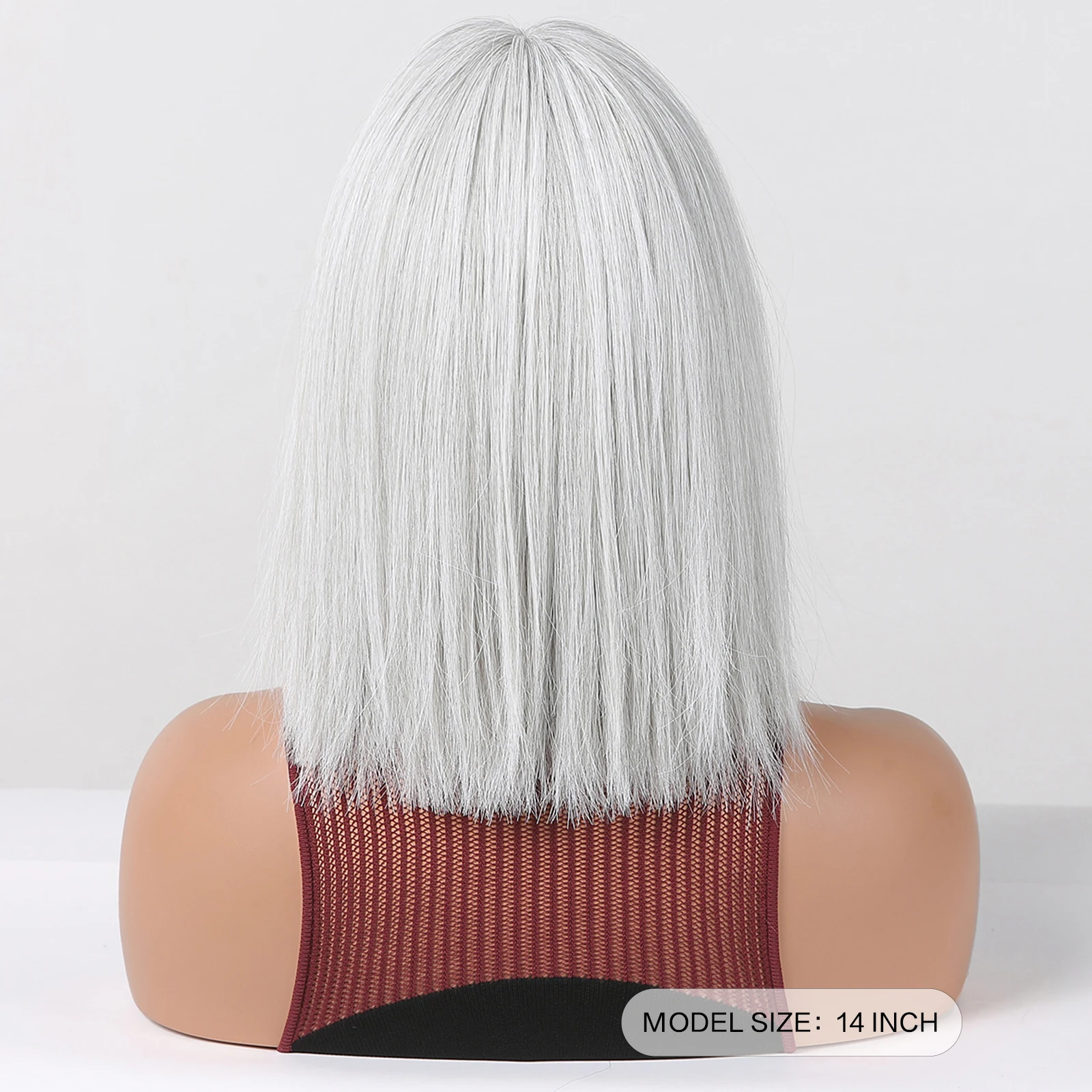 Silver Gray Straight Synthetic Wig Short Bob Wigs with Bangs for Women Cosplay Party Use Heat Resistant Fiber Natural Looking