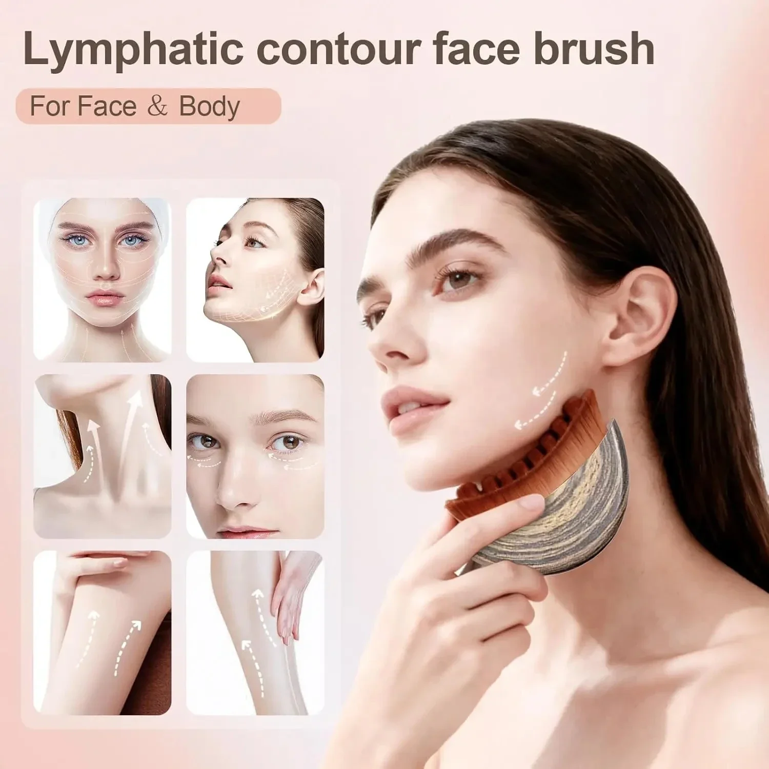 The new lymphatic drainage facial massage brush is designed with ergonomics in mind, precisely fitting the contours of the skin.