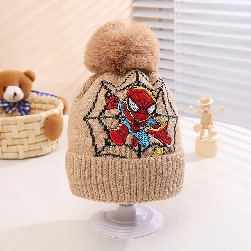 Marvel Spiderman New Fashion Autumn Winter Cartoon Kids Color Matching Knitted Hat Boys Girl Wool Cap Children Thick Beanies Hat