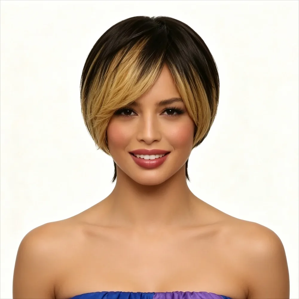 1B/27 Blonde Colored Hair Replacement Wigs Short Straight Pixie Cut Real Human Hair Professional Machine Crafted Budget Friendly