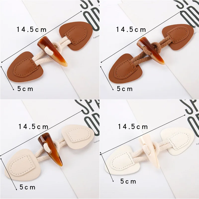 4 Pairs PU Leather Horn Buckle Toggle Button Fastener For Coat Jacket Sweater DIY Handmade Clothing Sewing Decoration