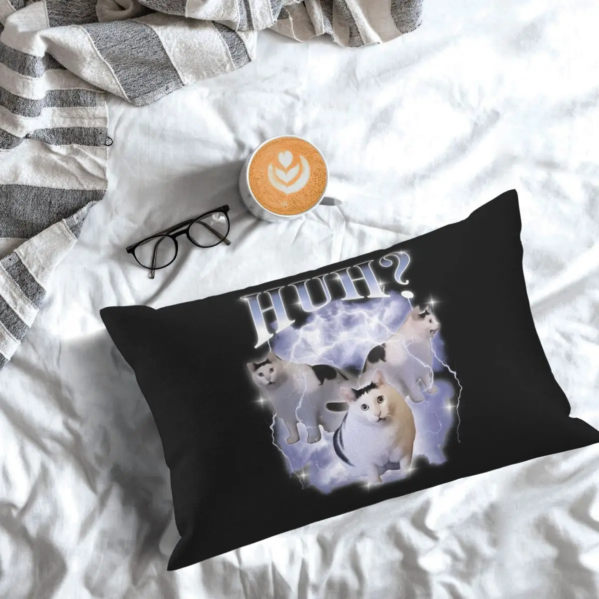 Huh Cat Chonky Ben Meme Bootleg Rap 90S Vintage Graphic Rectangle Pillowcase Cushion Cover Decor Bedroom Bed Home Throw Pillow
