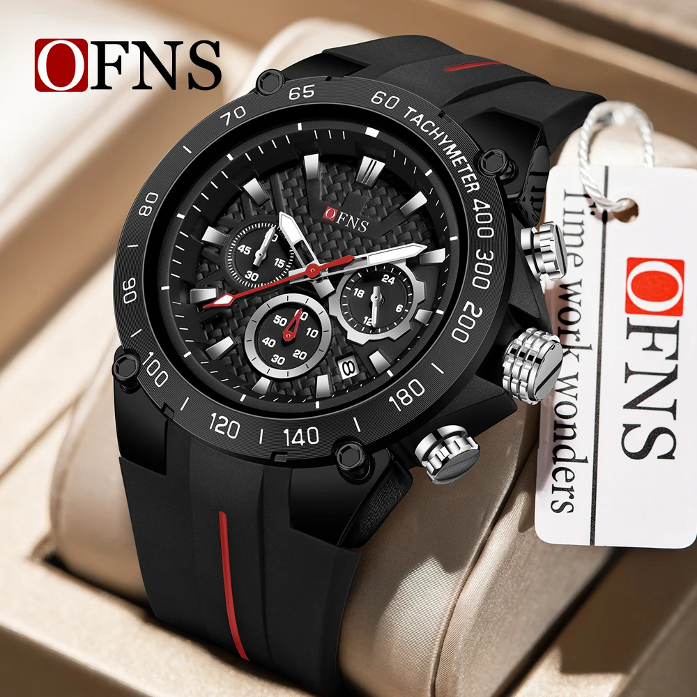 

OFNS 1207 Мужские спортивные часы с тремя глазами и шестью иглами, многофункциональные светящиеся, 5 атм, водонепроницаемые и устойчивые к падению студенческие часы