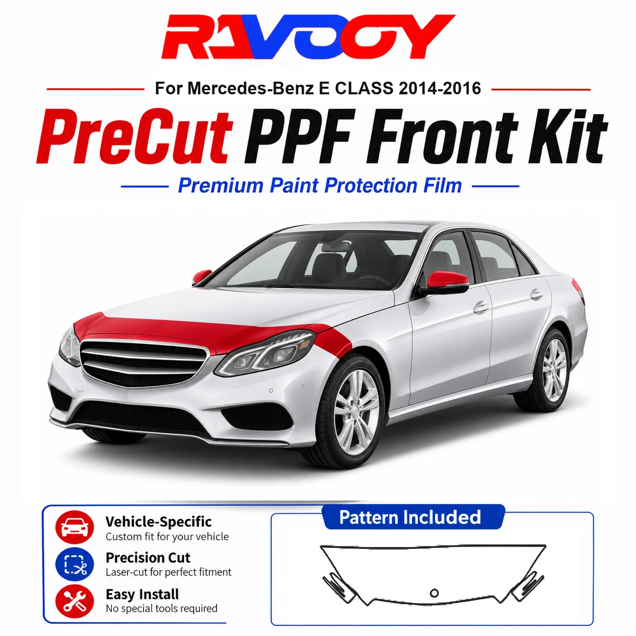 

8.5mil TPU Precut PPF Kit For Mercedes-Benz E CLASS 2014-2016 - Hood, Fenders & Mirror Set - Self-Healing Clear Bra Film
